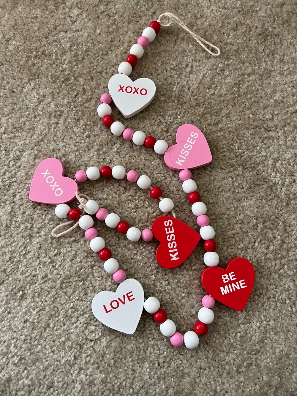 Valentines Day wooden beaded garland